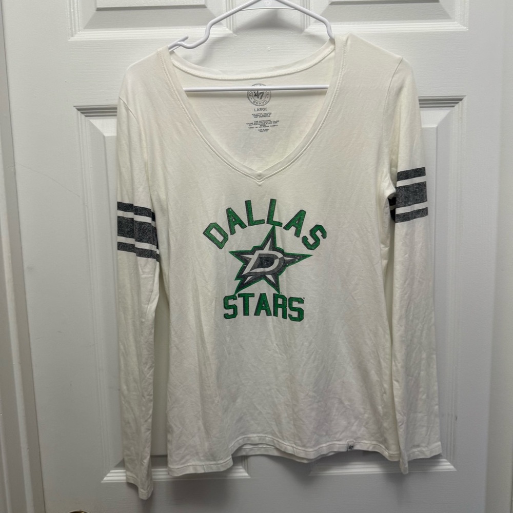 Dallas Stars Women's White and Green V-Neck Top 47 brand